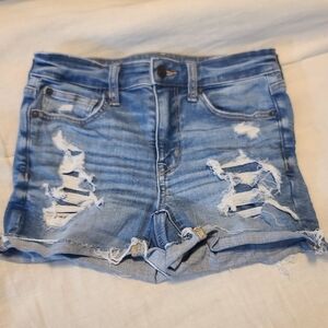 American Eagle Distressed Hi-Rise Shortie Jean Shorts Sz 2